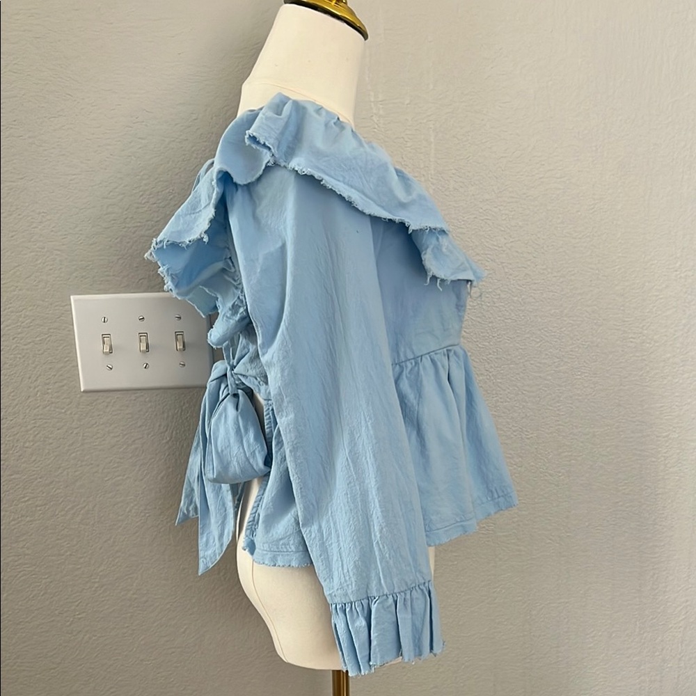 Light Blue Ruffled Open Back Top - Picture 4 of 4